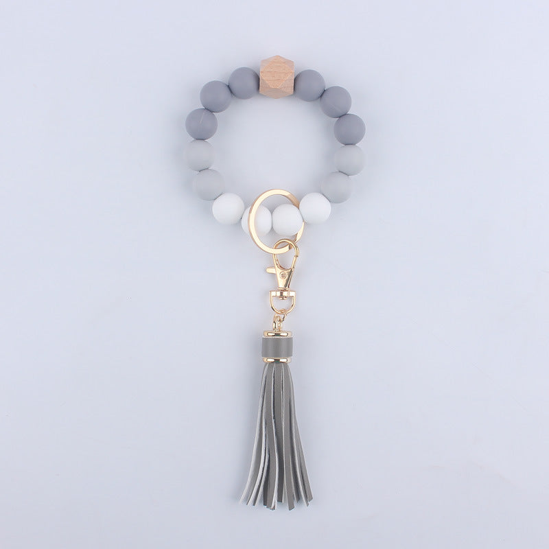 Wholesale Silicone Beaded Tassel Wrist Keychain